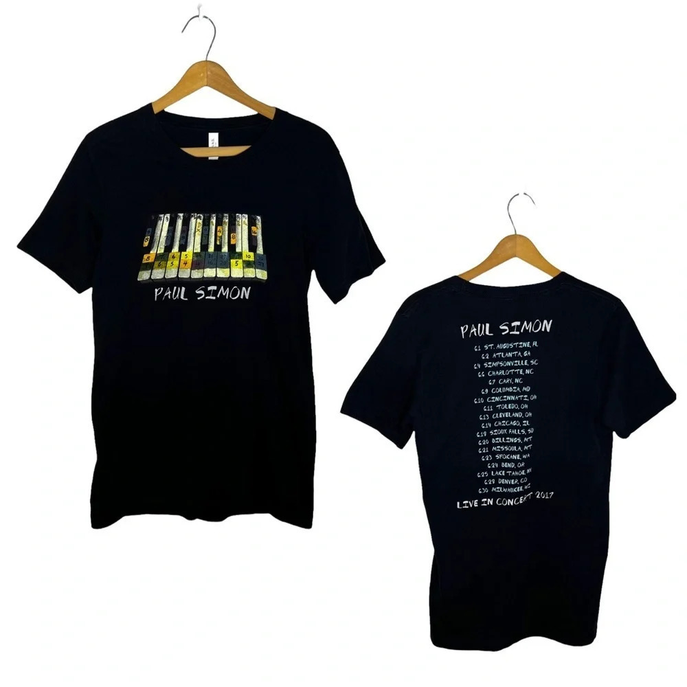 PAUL SIMON 2017 Double Graphic Spell Out Concert Tour Short Sleeve T Shirt